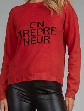 Elan Red Crewneck Sweater with Black 'ENTREPRENEUR' Graphic